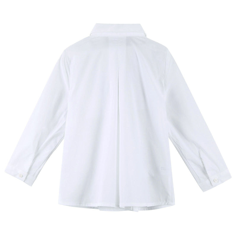 Girls White Cotton Blouse With Bow Tie Trims - CÉMAROSE | Children's Fashion Store - 2