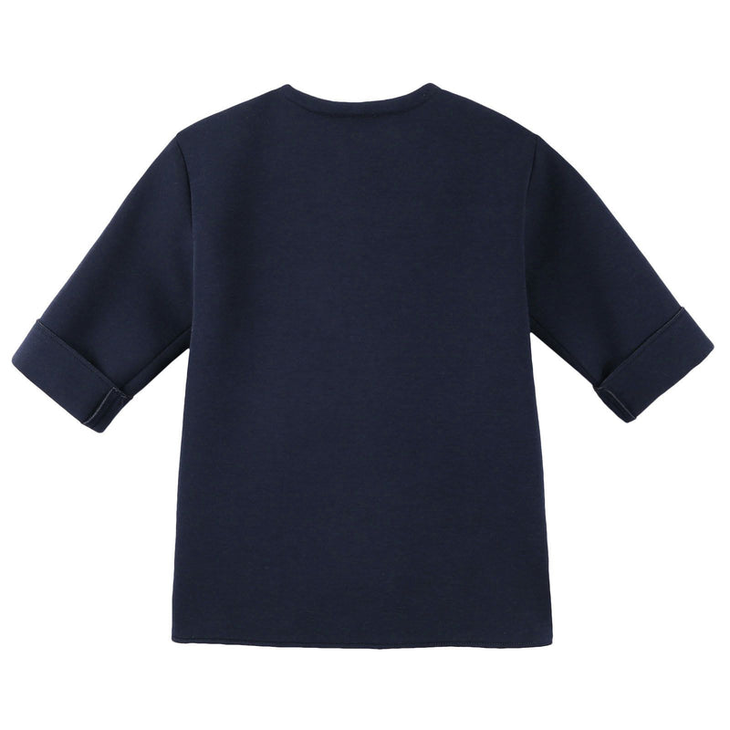 Girls Navy Blue Jacket With Patch Flower Trims - CÉMAROSE | Children's Fashion Store - 2