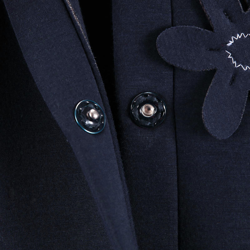 Girls Navy Blue Jacket With Patch Flower Trims - CÉMAROSE | Children's Fashion Store - 3