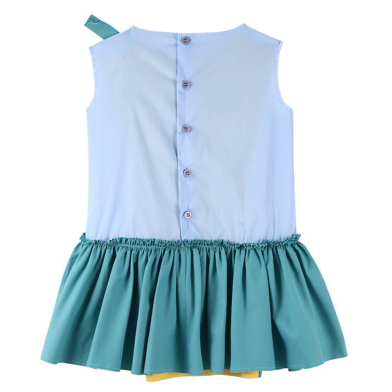 Girls Yellow&Light Blue Cotton Dress With Bow Trims - CÉMAROSE | Children's Fashion Store - 2