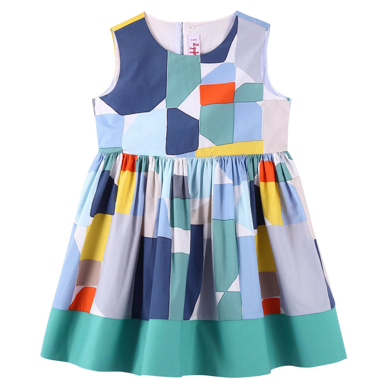 Girls Multicolor Denim Puzzle Sleeveless Dress - CÉMAROSE | Children's Fashion Store - 1