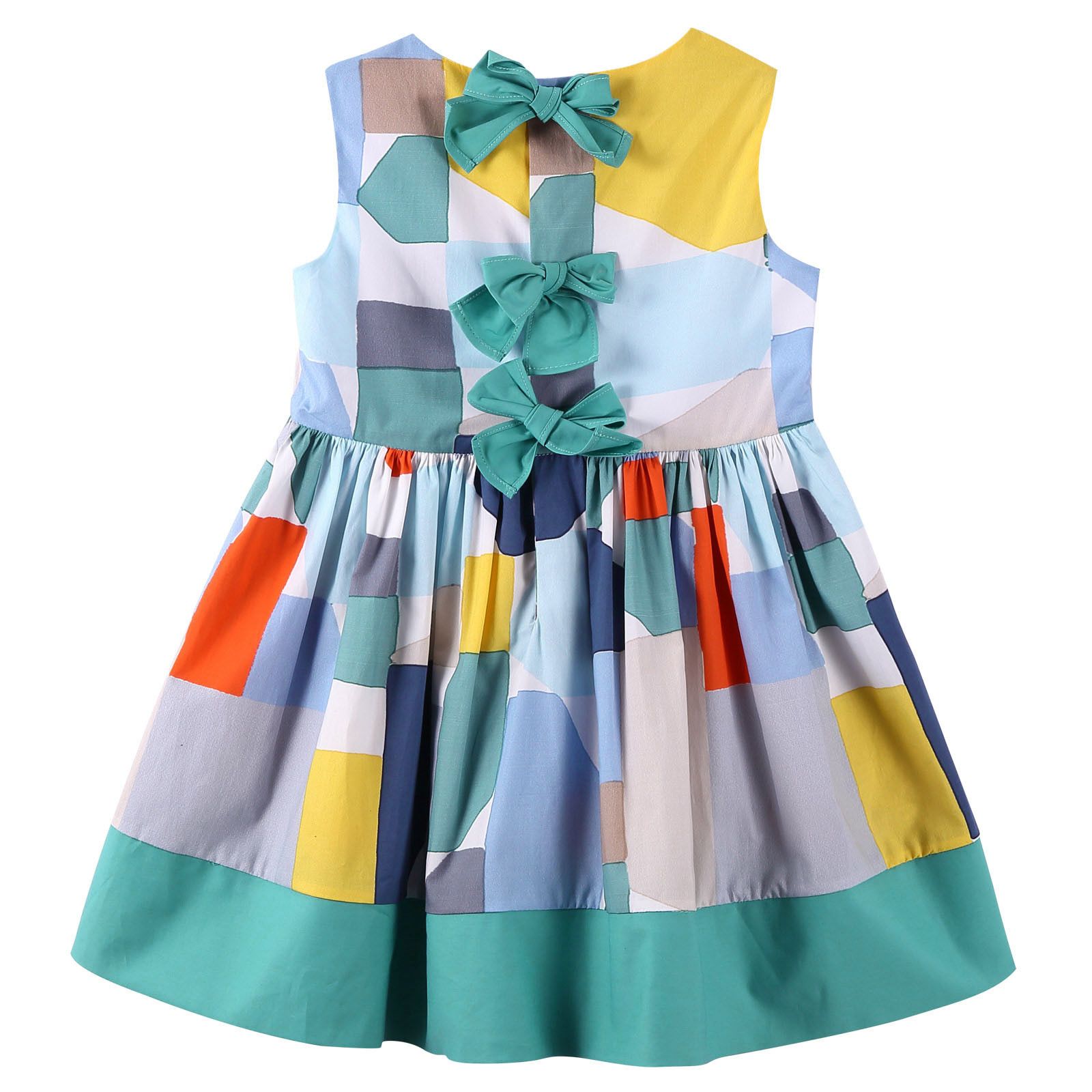 Girls Multicolor Denim Puzzle Sleeveless Dress - CÉMAROSE | Children's Fashion Store - 2