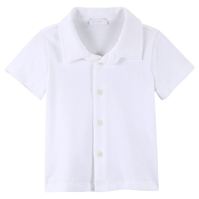 Baby Boys White Polo Shirt With Buttons Style - CÉMAROSE | Children's Fashion Store - 1