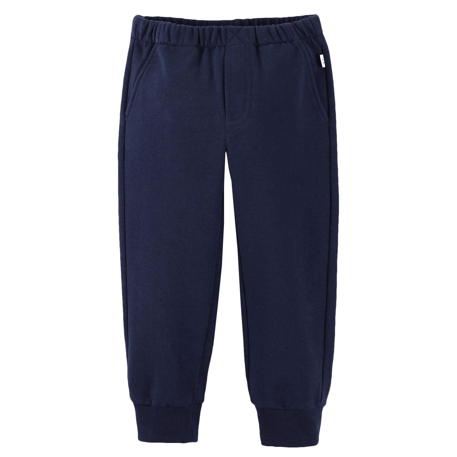 Boys Navy Blue Cotton Trousers With Ribbed Hems - CÉMAROSE | Children's Fashion Store - 1