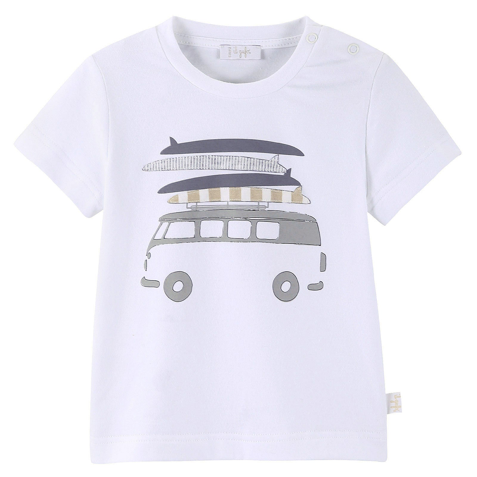 Baby Boys White T-Shirt With Beige Bus Print - CÉMAROSE | Children's Fashion Store - 1