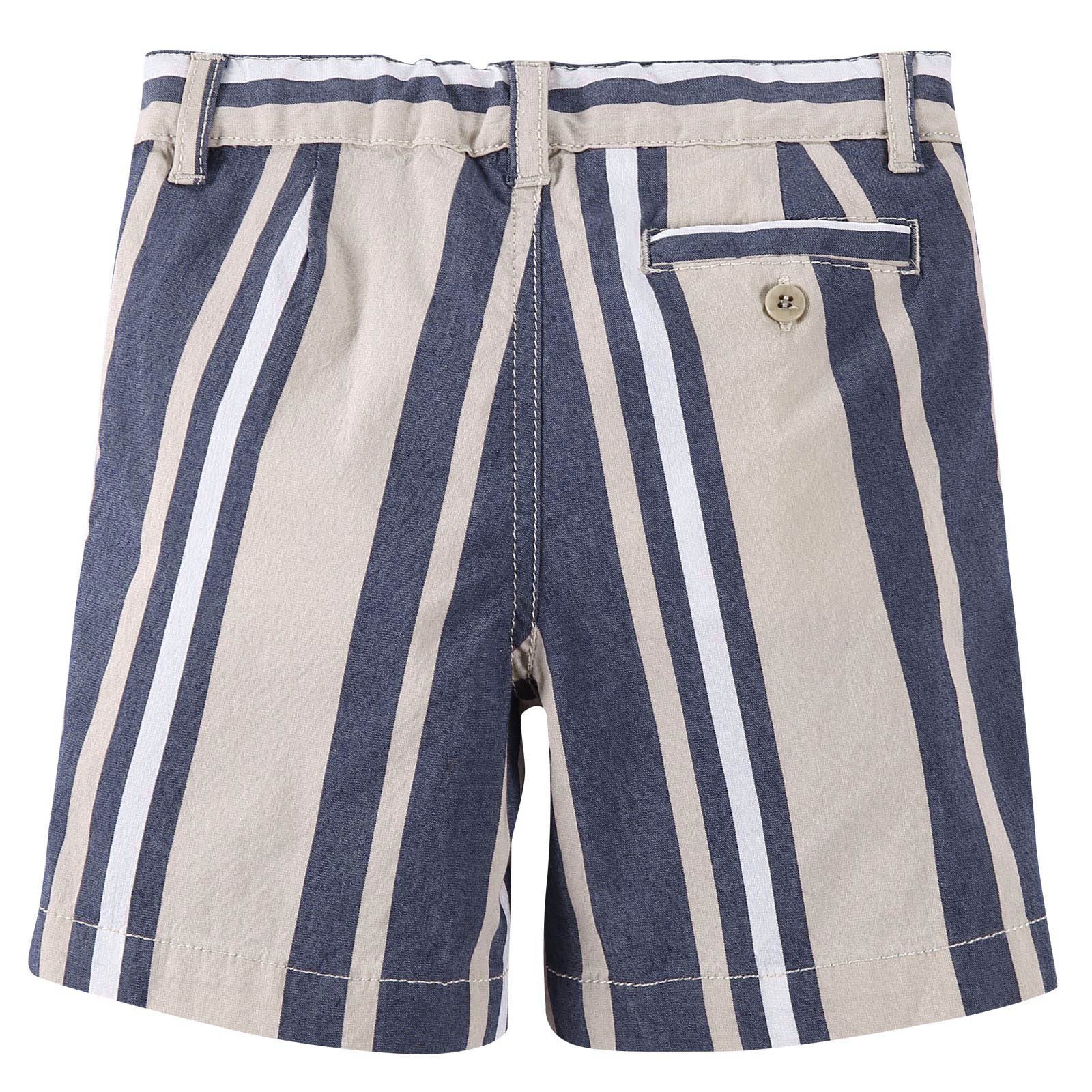 Boys Navy Blue Stripe Cotton Bermuda Shorts - CÉMAROSE | Children's Fashion Store - 2