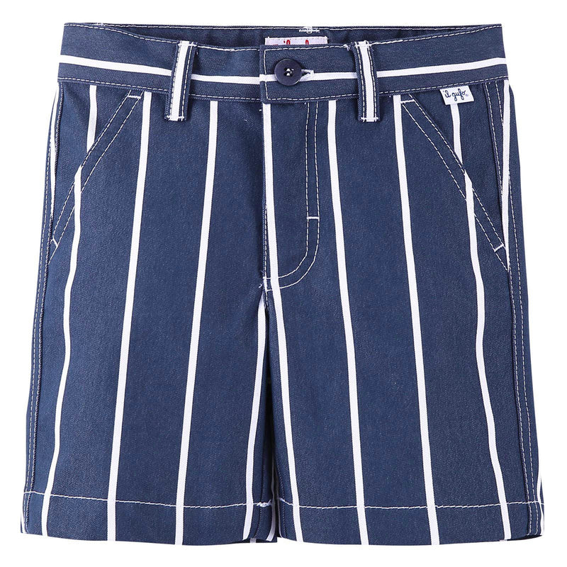 Boys Blue&White Stripe Cotton Bermuda Shorts - CÉMAROSE | Children's Fashion Store - 1