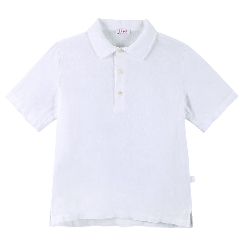 Boys White Liene Polo Shirts With Peter Pan Collar - CÉMAROSE | Children's Fashion Store - 1