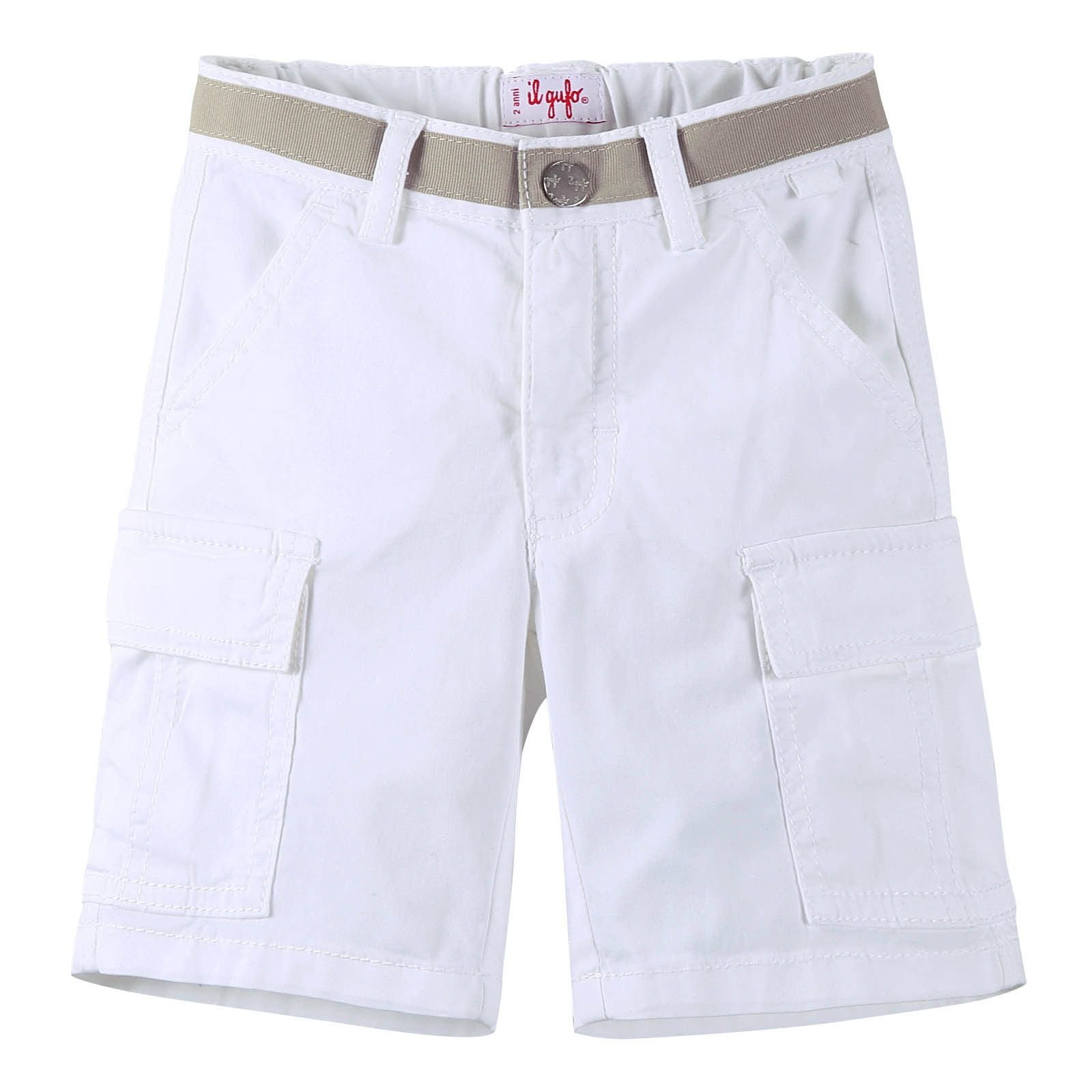 Boys White Cotton Bermuda Shorts With Patch Pockets - CÉMAROSE | Children's Fashion Store - 1