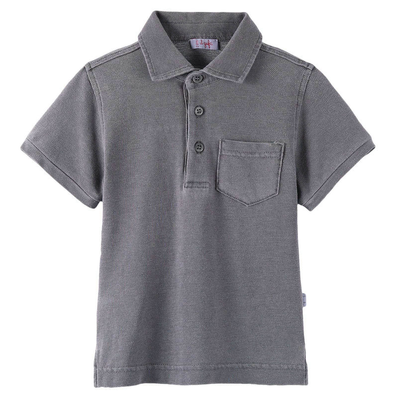 Boys Grey Cotton Polo Shirts With Patch Pocket - CÉMAROSE | Children's Fashion Store - 1