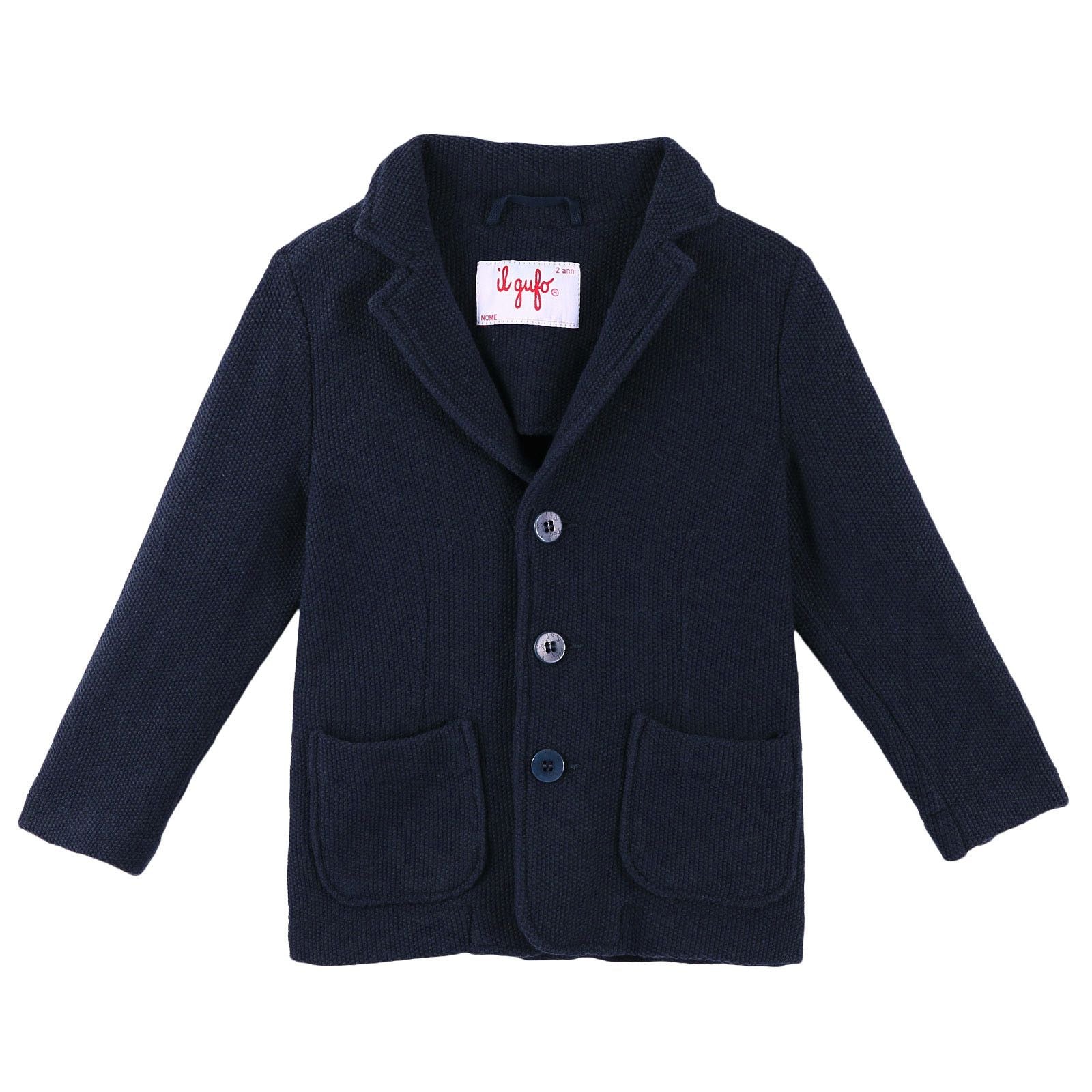 Boys Navy Blue Cotton Knitted Blazer - CÉMAROSE | Children's Fashion Store - 1