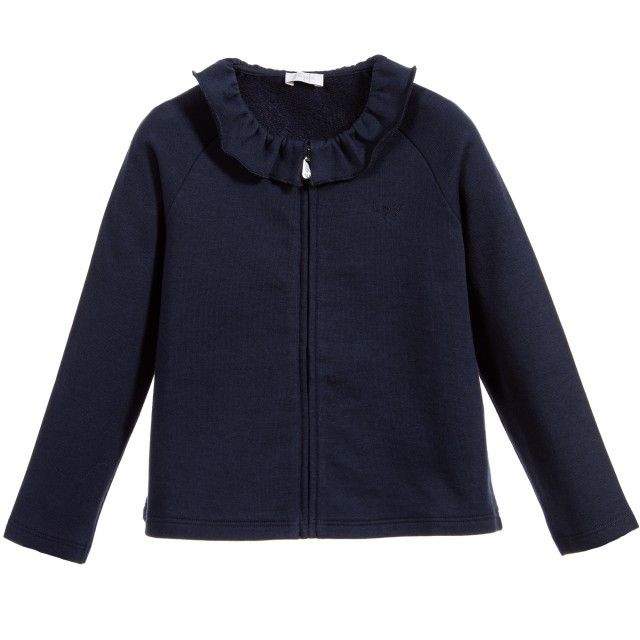 Girls Navy Blue Jacket With Frill Collar - CÉMAROSE | Children's Fashion Store