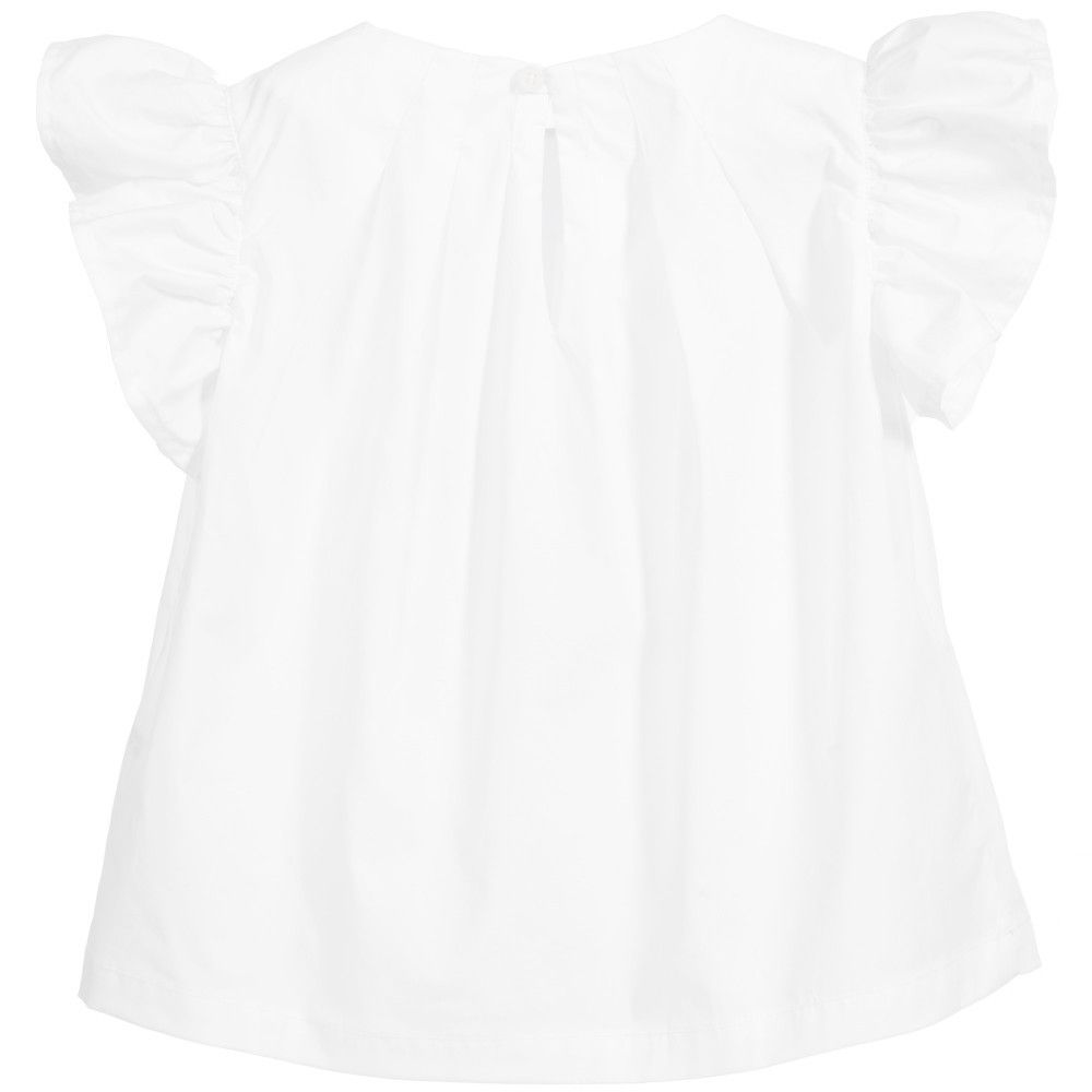 Girls White Cotton Shirt With Lotus Leaf Sleeve - CÉMAROSE | Children's Fashion Store - 2