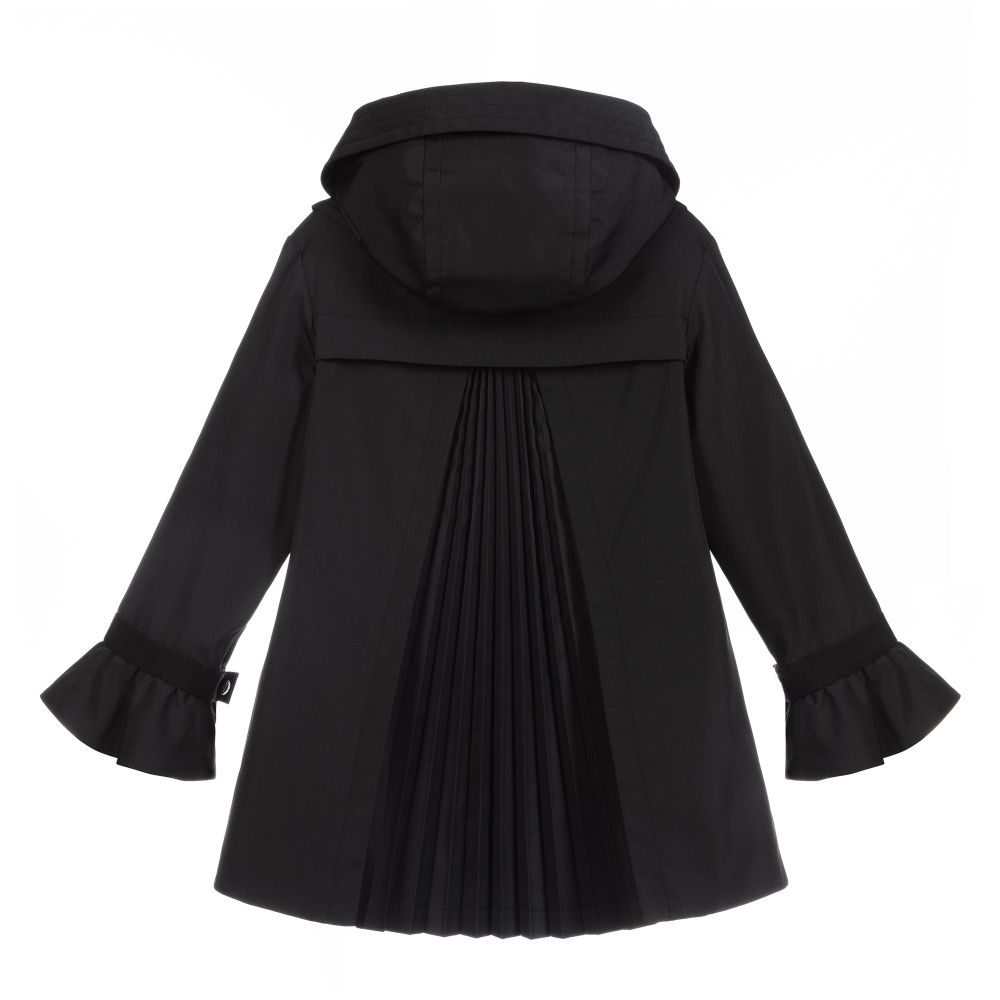 Girls Black Ruffle Cuffs Coat