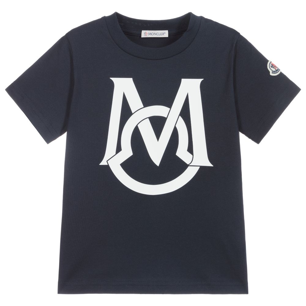 Boys Navy Logo Cotton T-Shirt