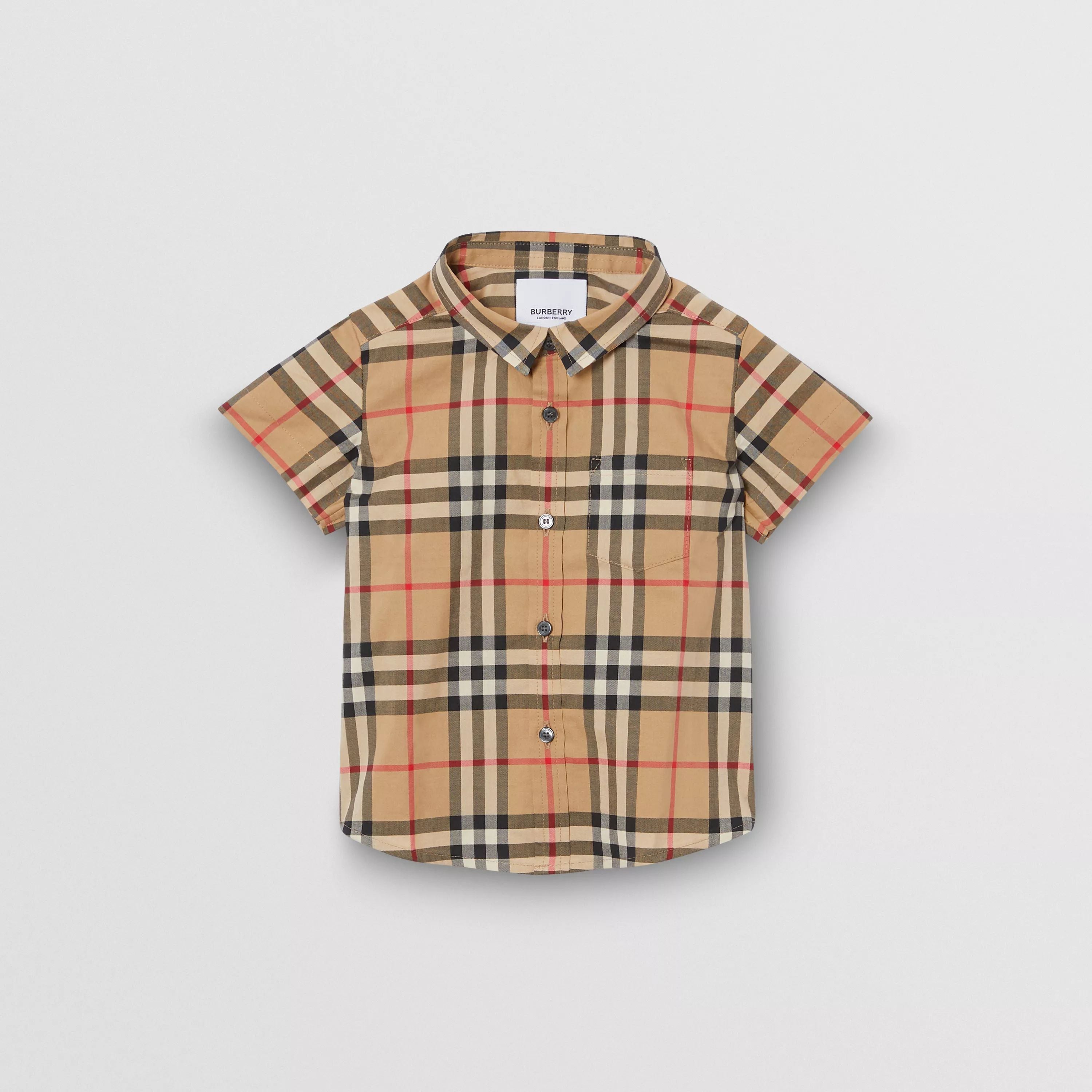 Baby Boys Beige Check Cotton Shirt