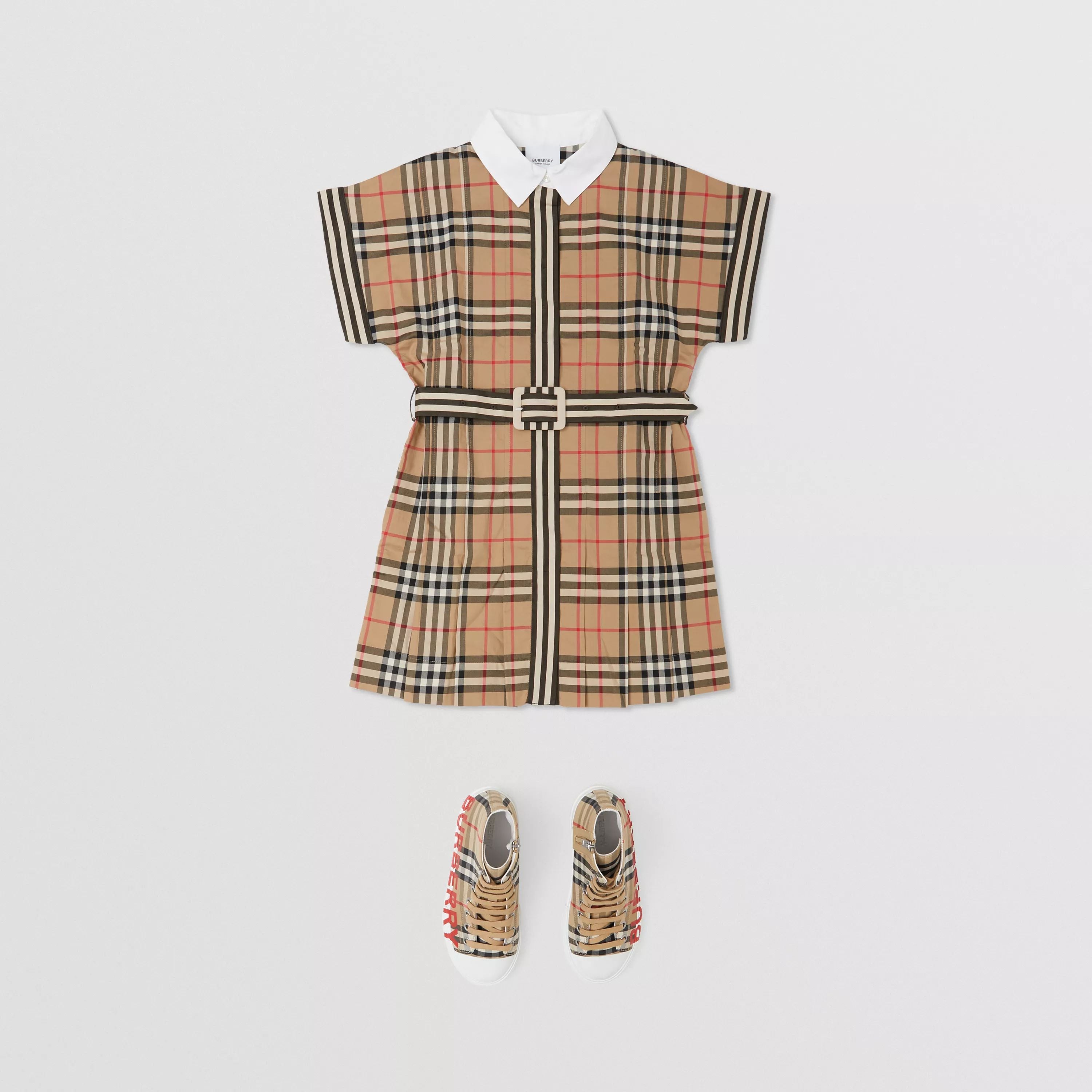 Girls Beige Check Cotton Dress