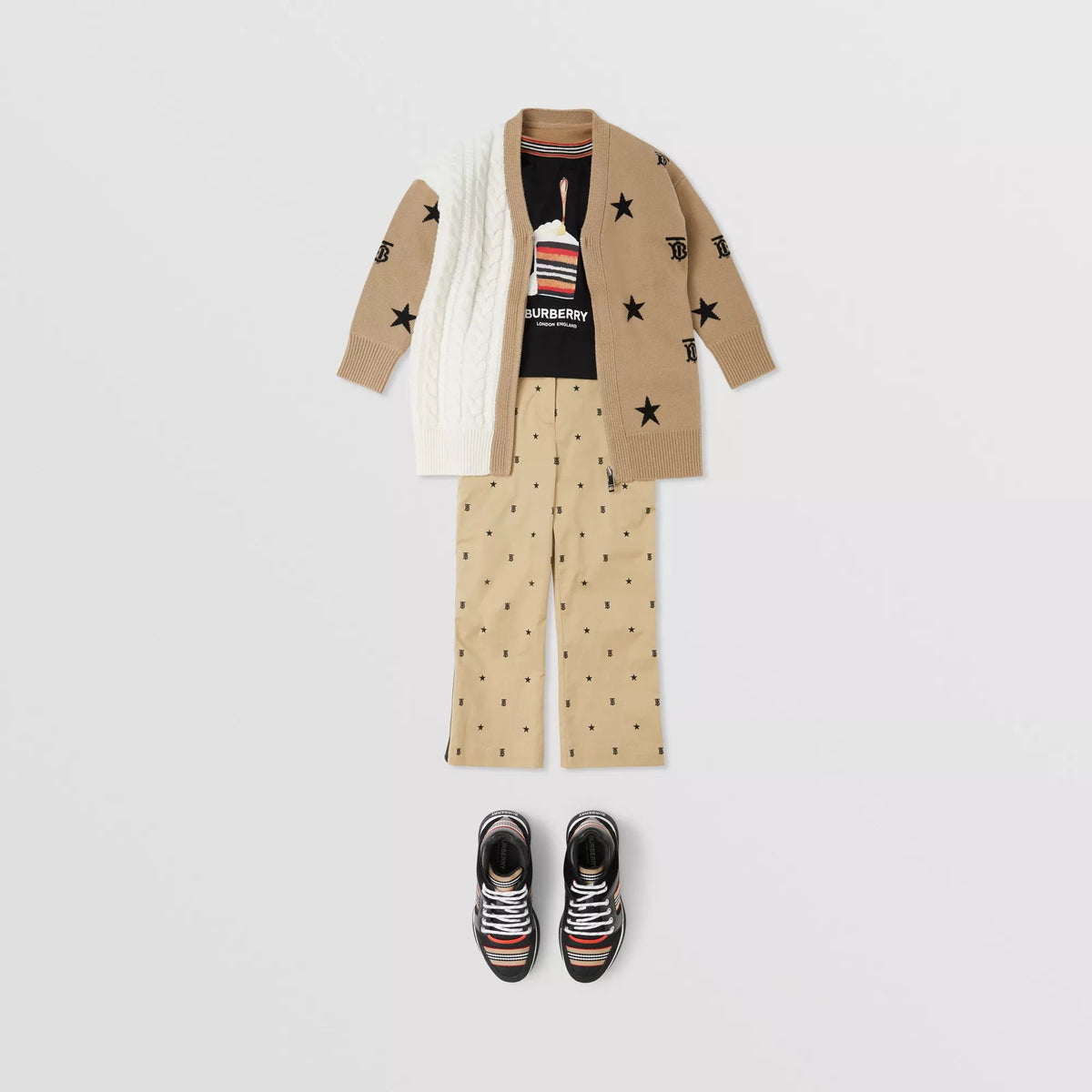 Girls Beige & White Star Wool Cardigan