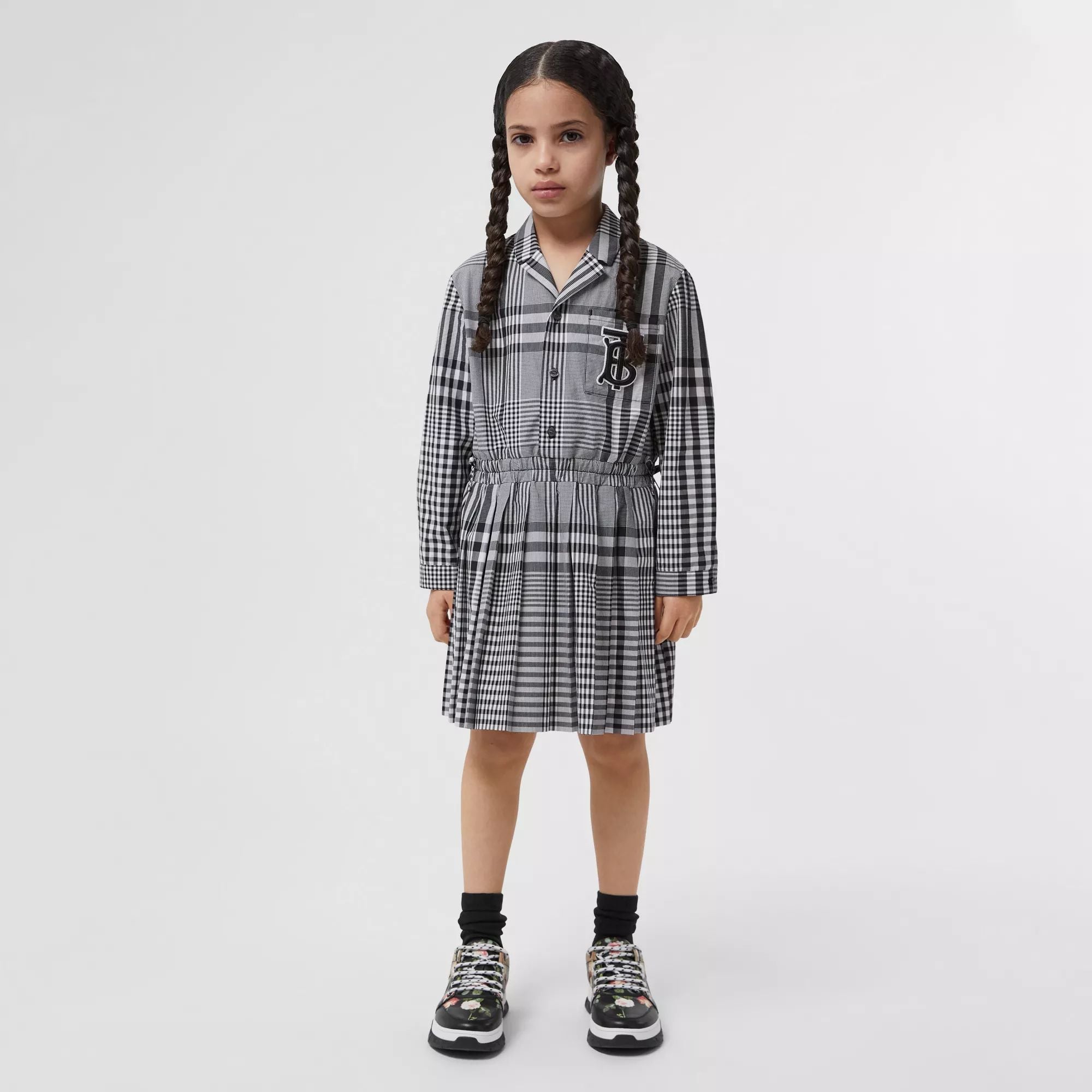 Girls Black Check Cotton Dress