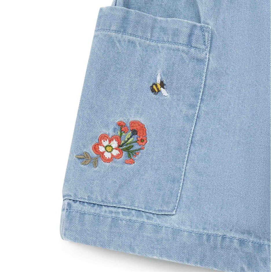 Girls Blue Embroidered Denim Shorts