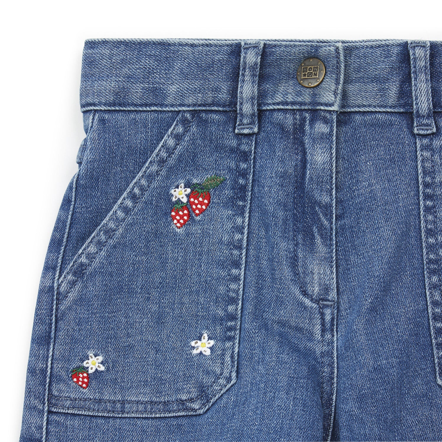 Girls Blue Embroidered Denim Shorts