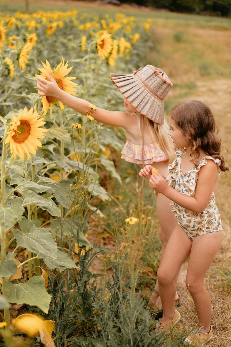 Girls Cream Flowers Swimsuit