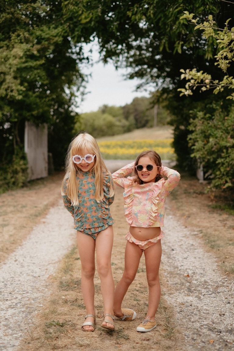 Girls Green Flowers UV Protective Swimwear Set