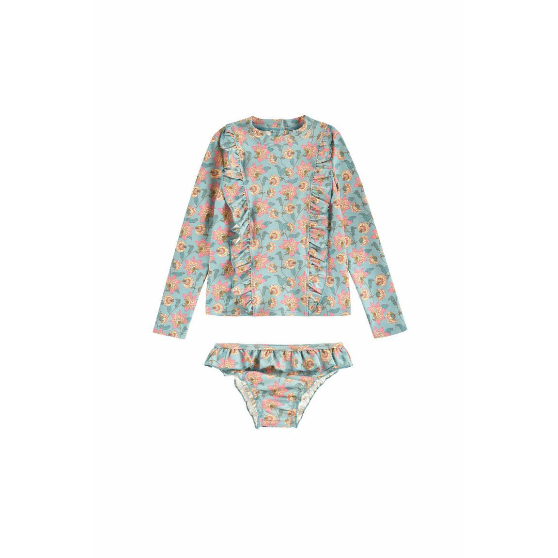 Girls Green Flowers UV Protective Swimwear Set