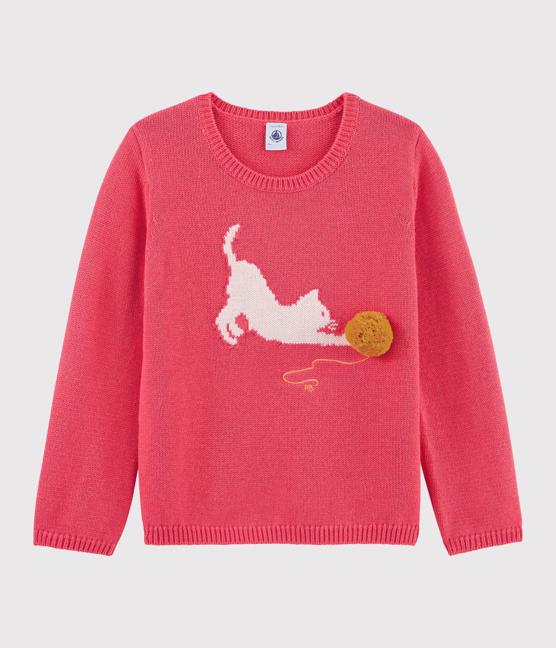 Girls Pink Cat Knit Sweater