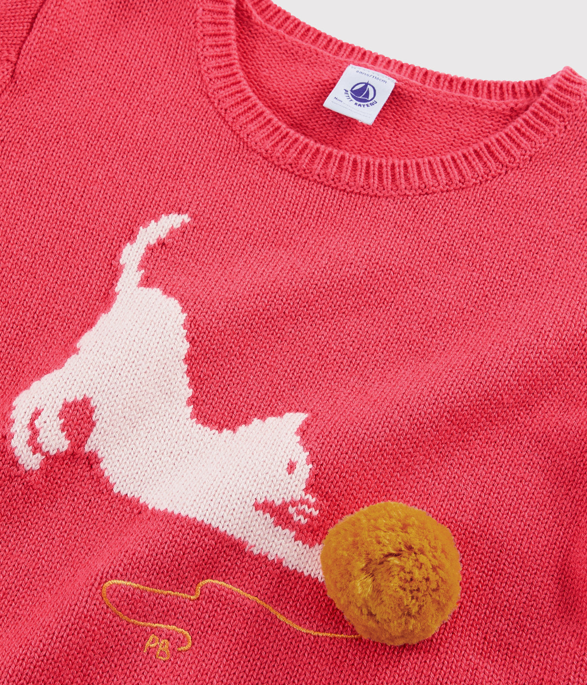 Girls Pink Cat Knit Sweater