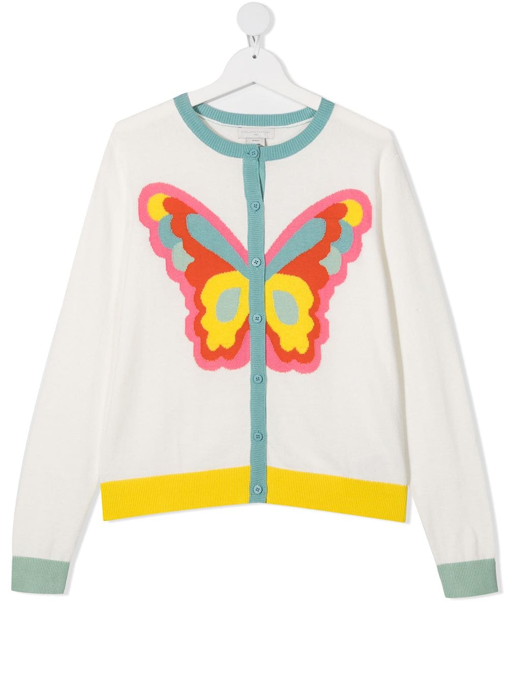 Girls White Butterfly Cotton Cardigan