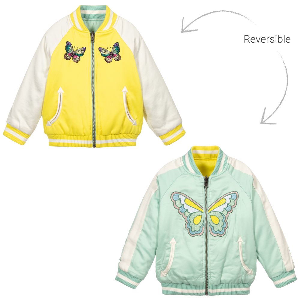 Girls Mint & Yellow Reversible Butterfly Jacket