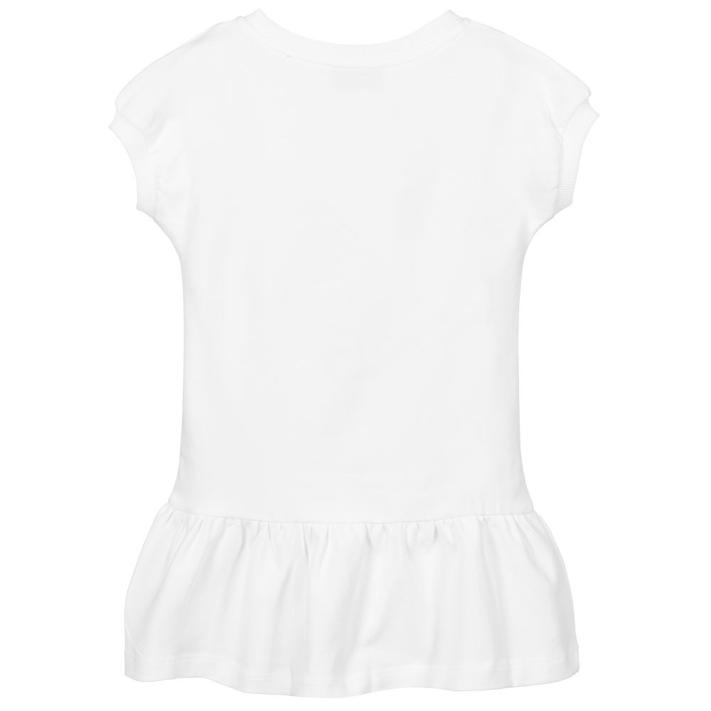 Girls White Logo Cotton Dress