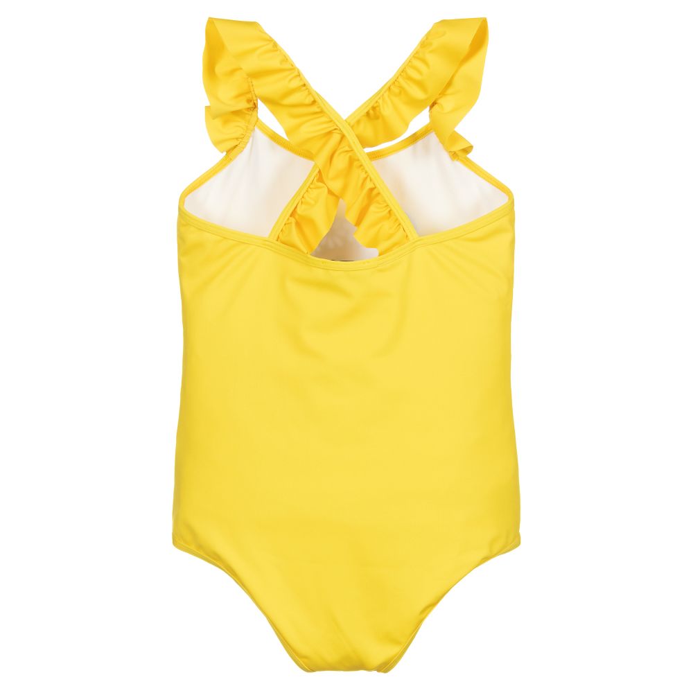 Girls Yellow Print Swimsuit