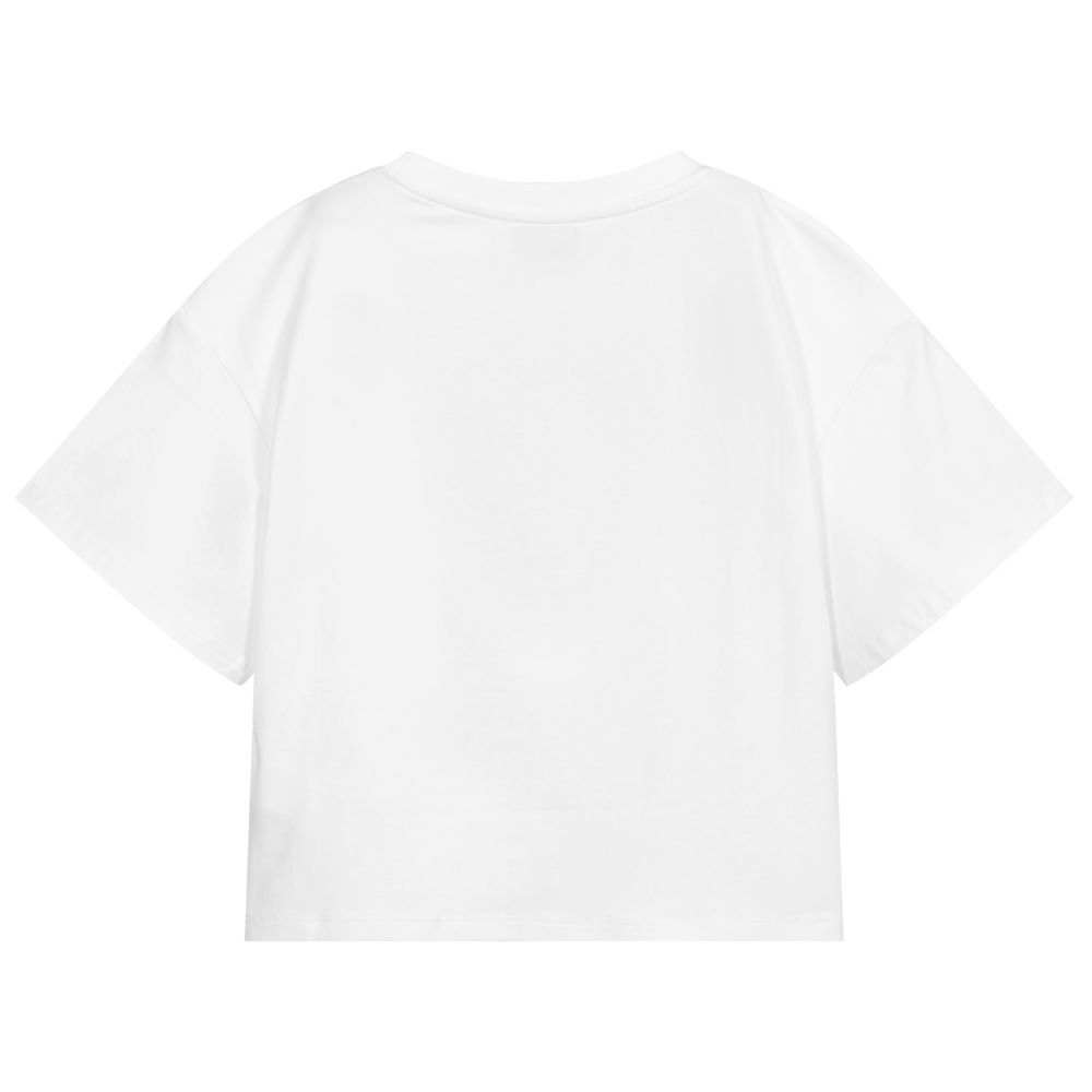 Girls White Logo Cotton T-Shirt