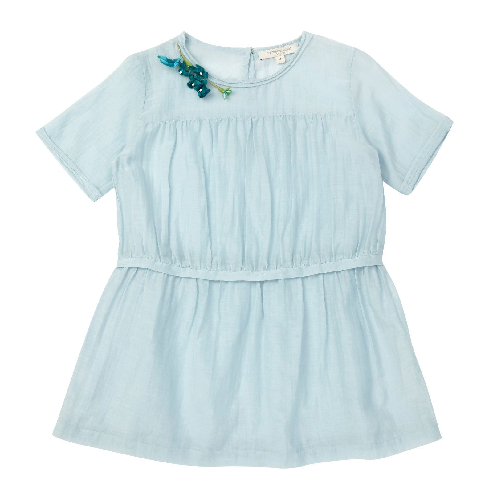 Girls Pale Blue Patch Flower Trims Rosemary Dress - CÉMAROSE | Children's Fashion Store