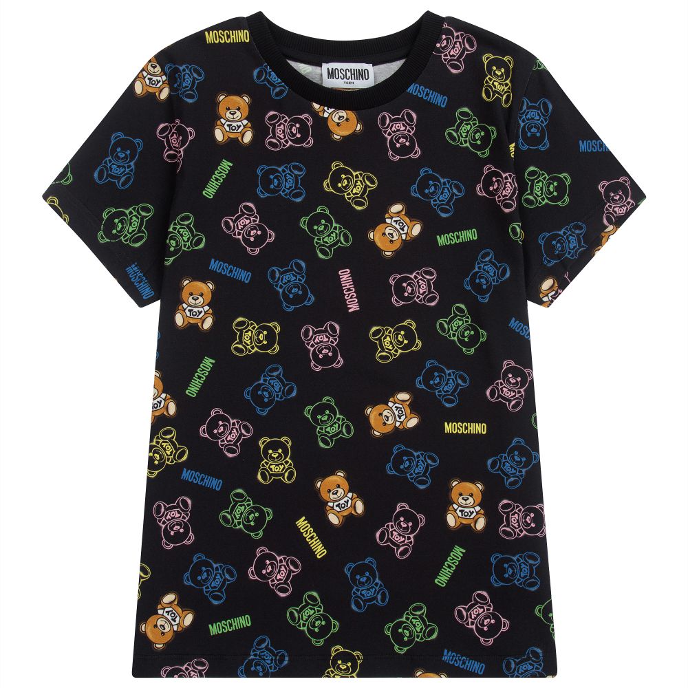 Boys & Girls Black Print Cotton T-Shirt