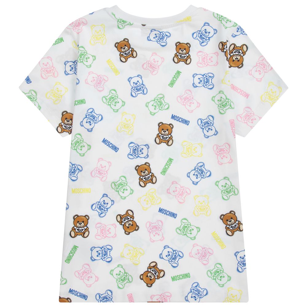 Boys & Girls White Print Cotton T-Shirt