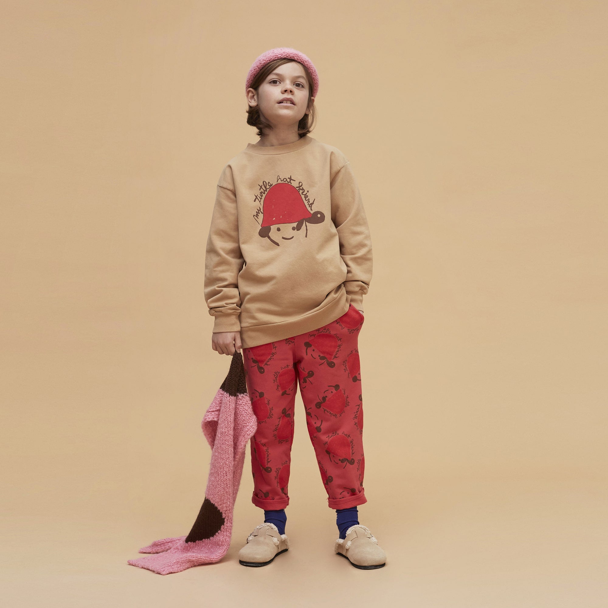 Boys & Girls Light Brown Printed Cotton Sweatshirt