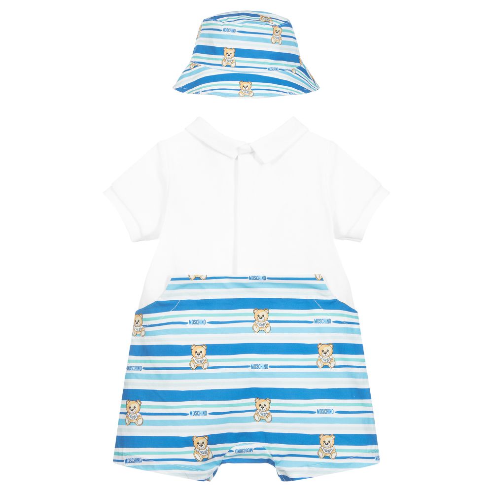 Baby Boys Blue Cotton Babysuit & Hat