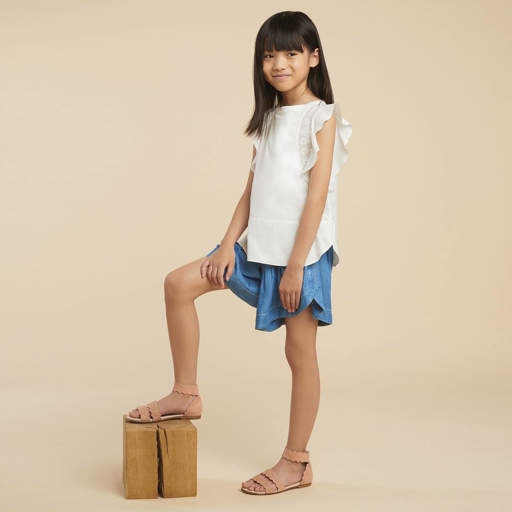 Short en chambray bleu pour fille