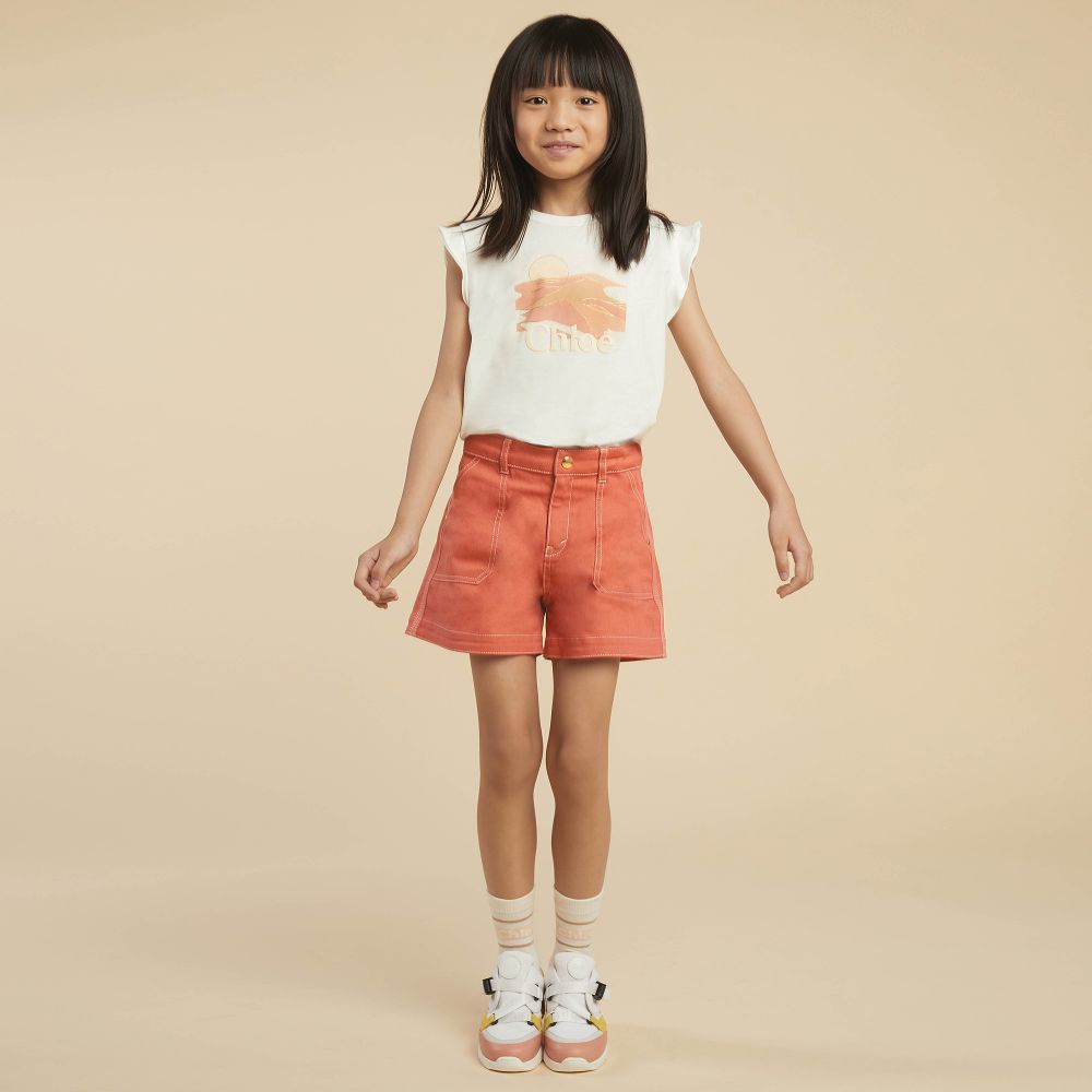 Girls White Printing Cotton T-Shirt