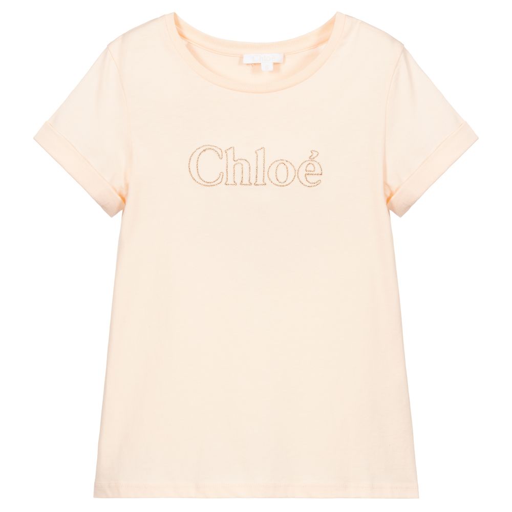 T-shirt en coton rose pâle à logo pour filles