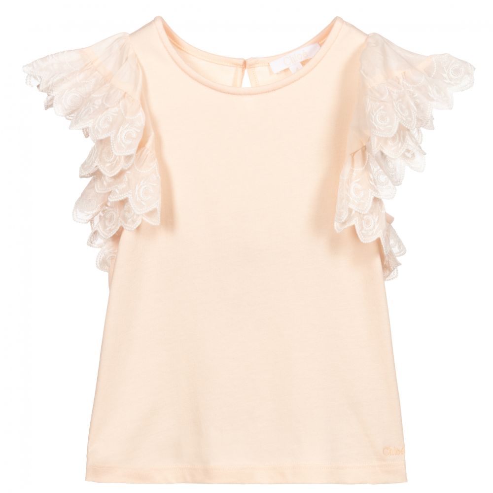 Girls Pink Ruffle Cotton Top