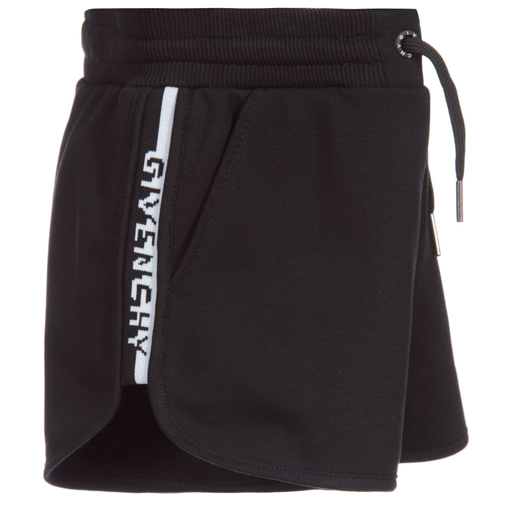 Girls Black Logo Cotton Shorts