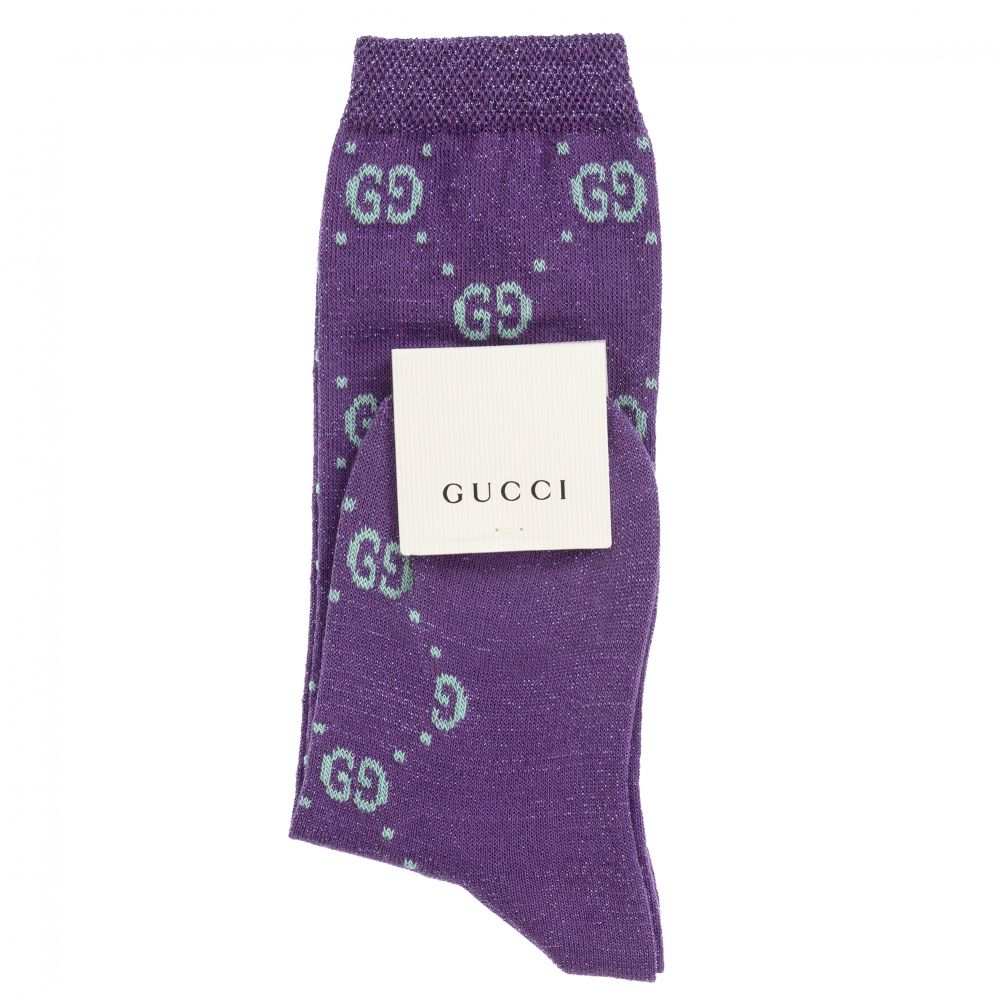 Girls Purple Glitter GG Logo Socks