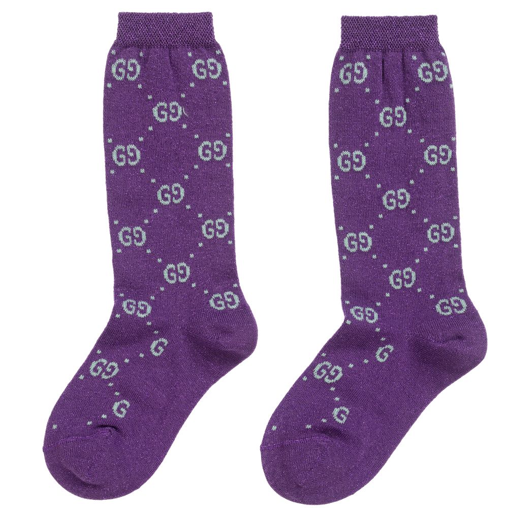 Girls Purple Glitter GG Logo Socks