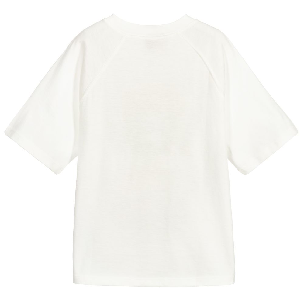 Girls White Painting Cotton T-Shirt