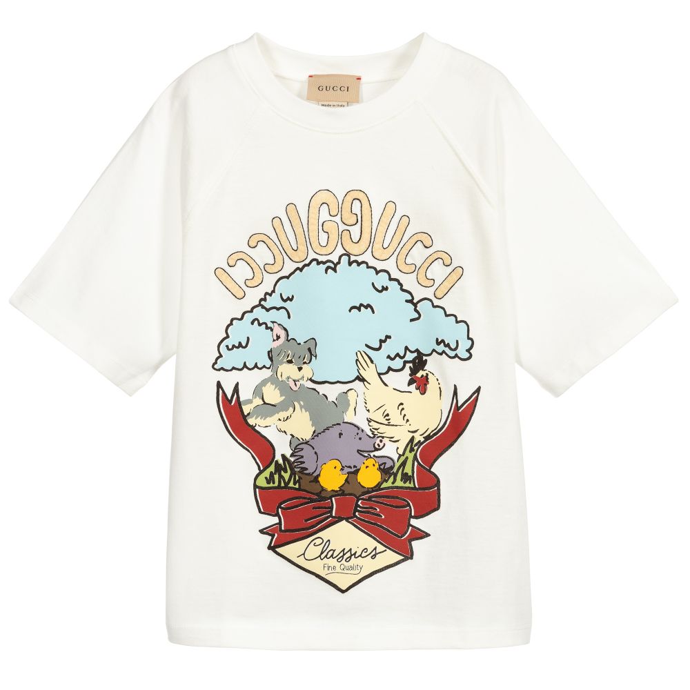 Girls White Painting Cotton T-Shirt