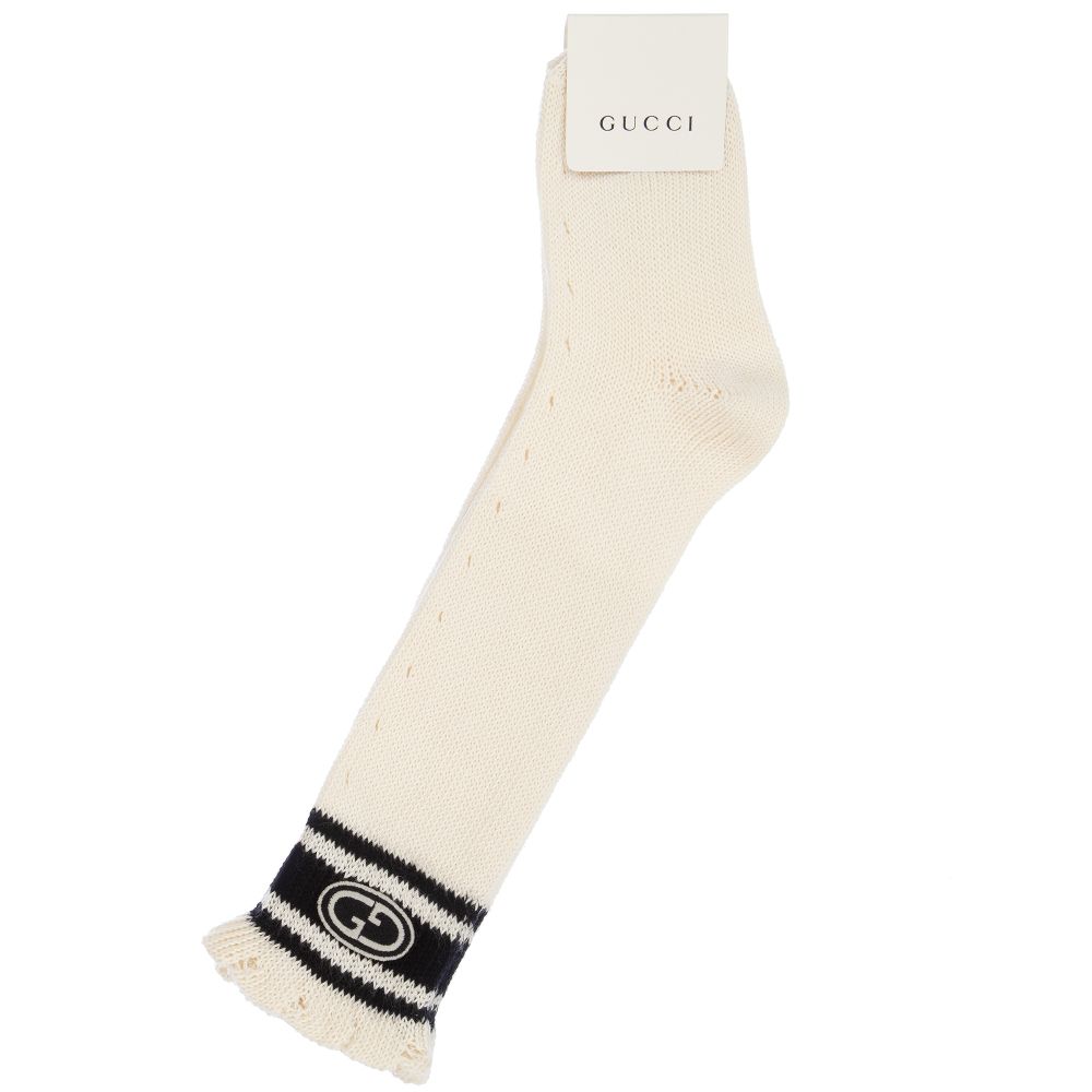 Girls White GG Cotton Long Socks